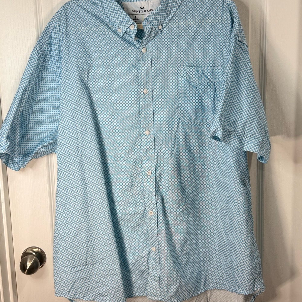 Blue Casual Button Down Shirt Lightweight Cotton
